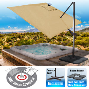 STRONG CAMEL 10'x10' LED Lights Roma Square Solar Cantilever Patio Umbrella Sunbrella Cover