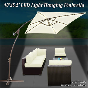 STRONG CAMEL 6.5'x10' 80 LED Patio Battery Hanging Sunshade Umbrella  Canopy Outdoor