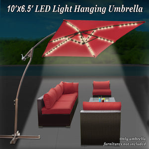 STRONG CAMEL 6.5'x10' 80 LED Patio Battery Hanging Sunshade Umbrella  Canopy Outdoor