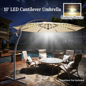 STRONG CAMEL 10' Battery Cantilever LED Light Offset Patio Hanging Umbrella