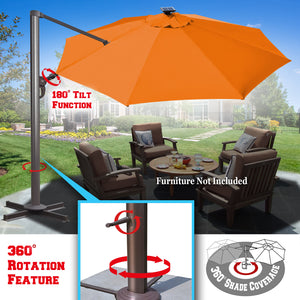 STRONG CAMEL 11.5' Anti-wind Cantilever Big Roma Solar LED Patio Umbrella Offset Waterproof