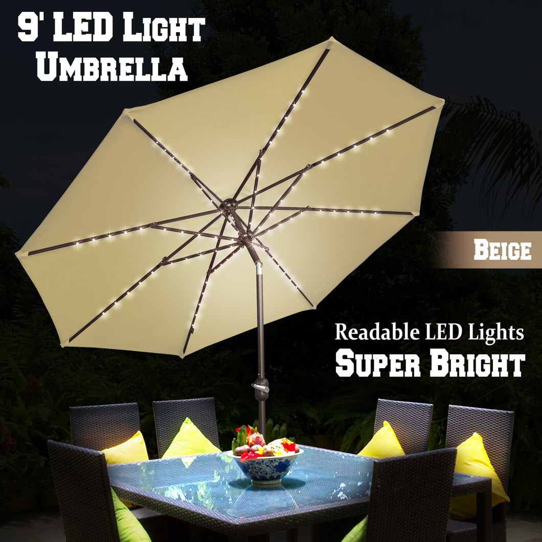 STRONG CAMEL Brand New 9' 80LED Light Sunshade Solar Patio Umbrella with Tilt Crank Outdoor