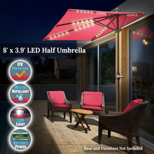 Load image into Gallery viewer, STRONG CAMEL 7.5 FTx3.9 FT LED lights Patio Battery Power Half Umbrella for Garden Outdoor
