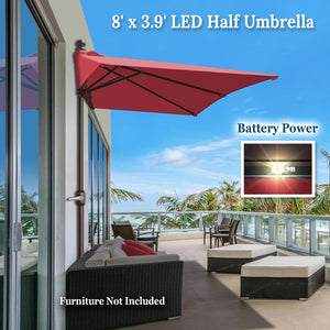 STRONG CAMEL 7.5 FTx3.9 FT LED lights Patio Battery Power Half Umbrella for Garden Outdoor