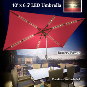 STRONG CAMEL 10x6.5ft Rectangle Tilt Sunshade Yard Patio Battery LED Lighted Umbrella