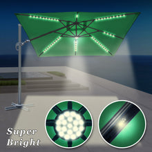 Load image into Gallery viewer, STRONG CAMEL Outdoor 10&#39;x10&#39; LED Light Offset Cantilever Umbrella Patio Deluxe Hanging Umbrella with 360° Cross Base (Green)
