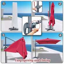 Load image into Gallery viewer, STRONG CAMEL Outdoor 10&#39;x10&#39; LED Light Offset Cantilever Umbrella Patio Deluxe Hanging Umbrella with 360° Cross Base ( Burgundy)
