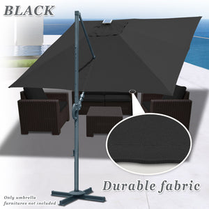 STRONG CAMEL Outdoor 10'x10' LED Light Offset Cantilever Umbrella Patio Deluxe Hanging Umbrella with 360° Cross Base (Black )