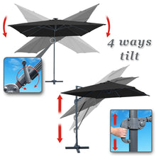 Load image into Gallery viewer, STRONG CAMEL Outdoor 10&#39;x10&#39; LED Light Offset Cantilever Umbrella Patio Deluxe Hanging Umbrella with 360° Cross Base (Black )
