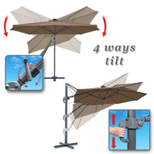Load image into Gallery viewer, STRONG CAMEL Outdoor 11.5 FT Offset Cantilever Umbrella Solar LED Light Outdoor Patio Market Hanging Umbrella with Cross Base (Cocoa)
