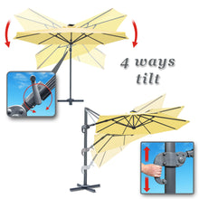 Load image into Gallery viewer, STRONG CAMEL Outdoor 11.5 FT Offset Cantilever Umbrella Solar LED Light Outdoor Patio Market Hanging Umbrella with Cross Base (Beige)
