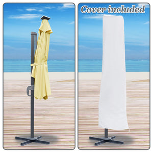 STRONG CAMEL Outdoor 11.5 FT Offset Cantilever Umbrella Solar LED Light Outdoor Patio Market Hanging Umbrella with Cross Base (Beige)
