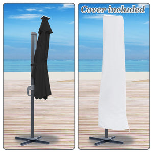 STRONG CAMEL Outdoor 11.5 FT Offset Cantilever Umbrella Solar LED Light Outdoor Patio Market Hanging Umbrella with Cross Base (Black)