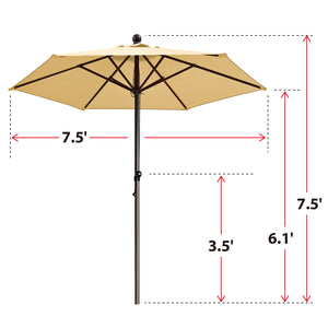STRONG CAMEL Patio Umbrella 7.5 Ft 6 Ribs Rope Pulley for Garden Table Parasol Yard Outdoor Backyard Pool Deck Cafe Market with Air Vent