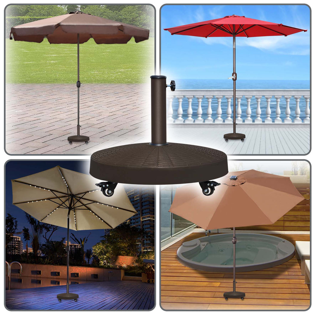 55lbs Resin Weeled Movable Patio Umbrella Base Weighted Heavy Stand Deck
