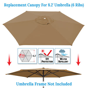 Patio Replacement Canopy 8.2ft 6 Rib Umbrella Cover