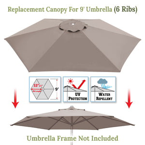 Umbrella Cover Canopy 9ft 6 Ribs Patio Replacement Top Outdoor