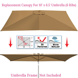 6-Rib 10'x6.5' Patio Umbrella Replacement Canopy for  Outdoor
