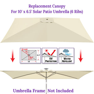 6-Rib 10'x6.5' Solar Patio Umbrella Replacement Canopy cover for Outdoor