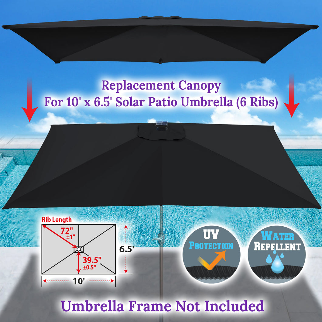 6-Rib 10'x6.5' Solar Patio Umbrella Replacement Canopy cover for Outdoor