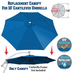 10ft 8rib Replacement Canopy cover for Solar Cantilever Patio Hanging Umbrella