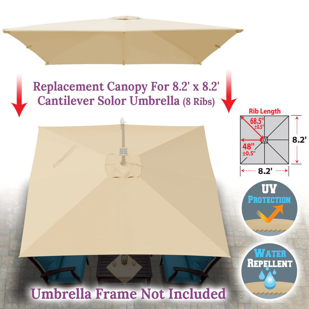 cantilever patio umbrella replacement ribs 8.2x8.2ft 8 Ribs Replacement Canopy cover for Square Hanging Solar Umb – Sunny Outdoor US