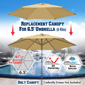 6.5ft 6 Ribs umbrella Canopy Cover Replacement