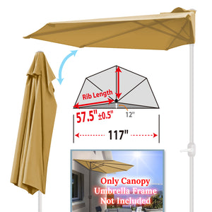 Replacement Canopy Cover for 10' Patio Half Umbrella 10ft 5 Ribs Half Umbrella