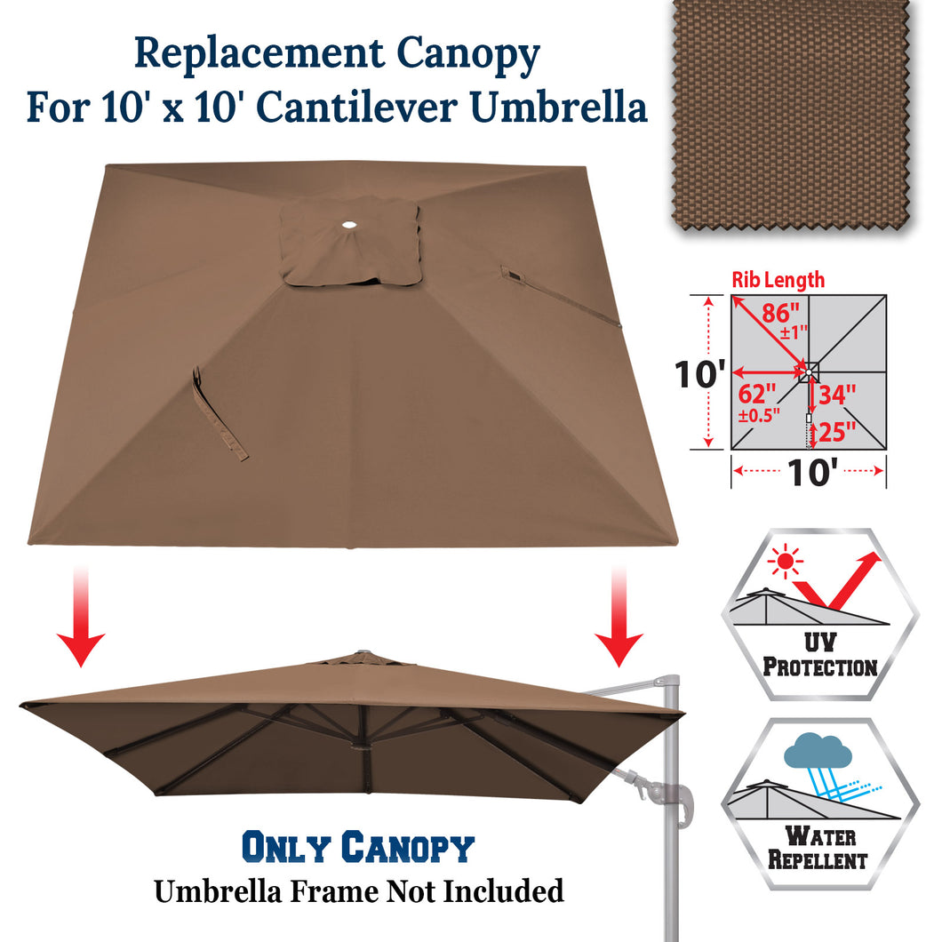 Square replacement Canopy Cover for 10' x 10' Roma Cantilever Patio Um – Sunny Outdoor US Square replacement Canopy Cover for 10' x 10' Roma Cantilever Patio Um – Sunny Outdoor US