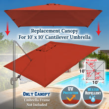 Load image into Gallery viewer, Square replacement Canopy Cover for 10&#39; x 10&#39; Roma Cantilever Patio Umbrella Offset Parasol Top
