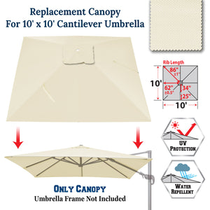 Square replacement Canopy Cover for 10' x 10' Roma Cantilever Patio Umbrella Offset Parasol Top