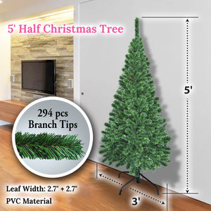 5 Artificial Wall Space Saving Half Corner Christmas Tree with Steel Base