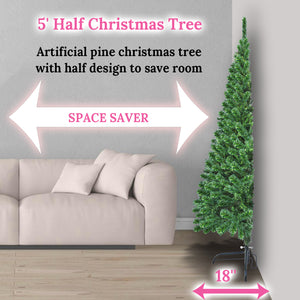 5/6' Artificial Wall Space Saving Half Corner Christmas Tree with Steel Base