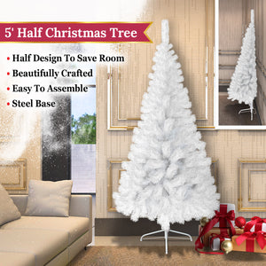 5 Artificial Wall Space Saving Half Corner Christmas Tree with Steel Base white