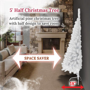5 Artificial Wall Space Saving Half Corner Christmas Tree with Steel Base white