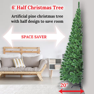 6' Artificial Wall Space Saving Half Corner Christmas Tree with Steel Base