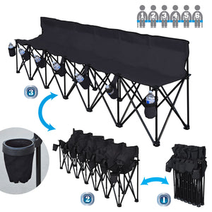 Portable Folding Sports 6 Seater Sideline Bench with Carry Bag