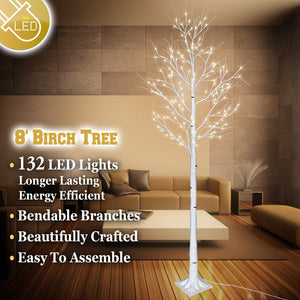 8ft 132L LED Light Birch Decoration Tree Home Garden Holiday Party