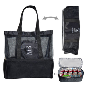 Mesh Beach Outdoor Sport Tote Bag with Heat Insulated Picnic Cooler