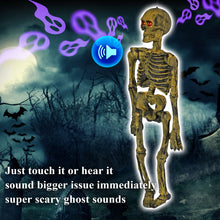Load image into Gallery viewer, Hanging Acoustic Skeleton Ghost Glowing Eyes Scary Sound Halloween Prop Decorate
