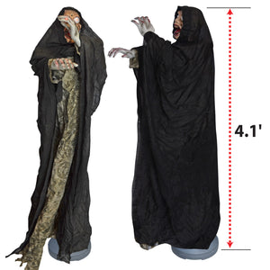 4ft Halloween Shaking Prop Lighted Eyes Scary Sound Sensor Ghost with Standing Base