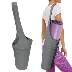 Canvas Yoga Mat Bag Tote Sling Carrier w Large Side Pocket and