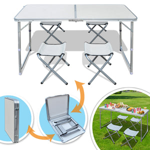 Portable Folding Family Picnic Camping Table with 4 Chairs Outdoor