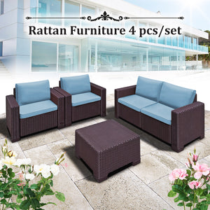4PC Rattan Patio Sofa Garden w Cushions Lounge Furniture Set