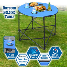 Load image into Gallery viewer, Portable Outdoor Folding Picnic 27.5&quot; Collapsible Round Table with 4 Cup Holders
