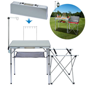 Outdoor Portable Camping Kitchen Folding Alu. Table BBQ Grill Stand w Stoarage