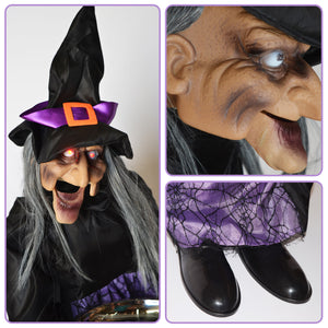 New Sound Animated Witch Lighted Eyes with Candy Plate Motion Halloween