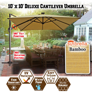 STRONG CAMEL 10'x10' LED Lights Roma Square Solar Cantilever Patio Umbrella Sunbrella Cover